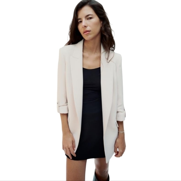 Zara Cream Oversized Open Blazer Jacket Size Small - Picture 1 of 5